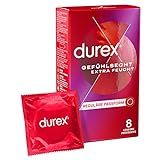Durex Gefühlsecht Extra Feucht Kondome – Dünne Kondome mit anatomischer Easy-On-Form & mit viel Silikongleitgel befeuchtet – 8er Pack (1 x 8 Stück)