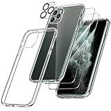 FLLAO Handyhülle für iPhone 11 Pro Hülle mit 2 Schutzfolie und 1 Kameraschutz, Weiche TPU Silikon Stoßfest Schutzhülle [Schutz in Militärqualität] Durchsichtige Kratzfest Dünne iPhone 11 Pro Hü