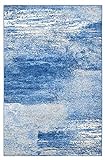 SAFAVIEH Modern abstrakt Teppich für Wohnzimmer, Esszimmer, Schlafzimmer - Adirondack Collection, Kurzer Flor, Silber und Blau, 91 X 152