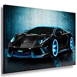 Lamborghini Blau Neon Leinwandbild / LaraArt Bilder / Leinwand Bild + Mehrfarbig + Kunstdruck a17-1 Wandbild 40 x 30 cm für W