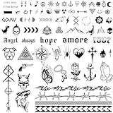 COLOFALLA 3 Blätter 90+pcs Temporäre Tattoos 2 Wochen Schriftzug Tattoos zum Aufkleben Fake Tattoos Klebetattoos Kleine Mustern Coole Motiv für Männer F
