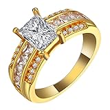 Banemi Ring Frauen, Vintage Ringe Damen Gold mit 4-Zinken-Rechteck Zirkonia Jahrestagsringe für Sie Größe 52 (16.6)