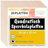 Creative Deco 20 Quadratische Sperrholzplatte 3mm | 300 x 300 (+/- 2) mm | Birkensperrholz Dünne holz-Zuschnitte | Perfektes Blatt für Laubsäge Brandmalerei Laserschnitt CNC R