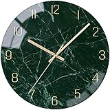 VIKMARI Glass wanduhr Silent-Non Ticking Wand Clocks- qualität Quarz-batteriebetriebene runde 12 Inch dunkelgrü
