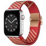 PINHEN Dehnbares Nylon-Armband, kompatibel mit Apple Watch Serie 8/7/6/5/4/3/2/1/SE, Damen-Uhrenarmband (38/40/41 mm. mm, Kraftpapier Aaper/Heart Red)