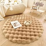 Tospass Hochflor Teppich Rund Wohnzimmer Langflor Flauschig Shaggy Kunstfell Fell Waschbar für Schlafzimmer Bettvorleger Braun Moderne Rutschfester Teppiche, 80 cm R