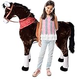 TE-Trend Pferde Spielzeug Schaukelpferd Pferd zum draufsitzen Stehpferd Reitpferd Spielpferd zum Reiten als Mädchen Geschenk mit 112cm Kopfhöhe Dunkelb