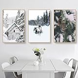Herfair 3er Premium Poster Set, Moderne Natur Winter Weihnachten Haus Schneelandschaft Bilder,Leinwandbilder für Wohnzimmer Schlafzimmer Ohne Rahmen (A,21x30cm)