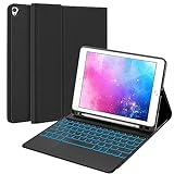 SENGBIRCH iPad 9 Generation hülle mit Tastatur - Tastatur Hülle mit Touchpad für iPad 10.2 Zoll 9/8/7 Generation,7 Lichtfarben, Soft TPU Gehäuse ApplePencil Halter,QWERTZ Layout mit Touchp