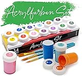 int!rend Acrylfarben Set mit Pinseln - 14 x 18ml Acryl Farben - Wasserfeste Acrylfarbe zum Bemalen von Leinwand, Holz, Ton & Steine - Acrylic Paint, Malfarb