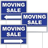 3er-Pack Moving Sale Sign Kit 30,5 x 40,6 cm doppelseitige Hofverkaufsschilder mit Pfahlen, gewellter Kunststoff, Kombi-Verkaufsschilder mit Richtungspfeilen für Immobilienmaklerbedarf (blau)