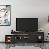 moebel17 TV Schrank – TV Lowboard – Fernsehtisch - TV Möbel - wohnwand Schwarz mit 3 Türen und mit LED -viel Stauraum, für Wohnzimmer, Designerstück,192 x 53 x 37 cm, 9055