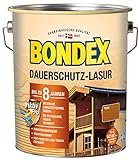 Bondex Dauerschutz Lasur Teak 4 L für 52 m² | Hoher Wetter- und UV-Schutz bis zu 8 Jahre | Tropfgehemmt | Natürliches Abwittern - kein Abplatzen | Dauerschutzlasur| H