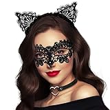 Takmor Venezianische Maske Damen, Spitze Catwoman Maske Maskenball Maske Damen Augenmaske Halloween für Karneval Valentinstag Kostüm Party Nachtclub Gesichtsmask