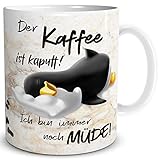 TRIOSK Pinguin Tasse Kaffee Kaputt mit Spruch lustig Coffee Geschenk für Arbeit Büro Frauen Freundin Kollegin Chef Pinguinliebhaber, Keramik 300