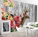 VRPRIME 3D-Fototapete Romantische Blume Elch Wandbild Wandpapier für Wohnzimmer Schlafzimmer Esszimmer Kunst Dekor, 3D, 150 x 105
