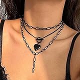 Clataly Gothic Black Star Halskette Dark Multilayer Kreuz Choker Halskette Schmuck für Frauen und Mädchen (Halskette C)