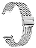 XIRUVE Uhrenarmband Edelstahl Mesh Schnellverschluss Ersatzband für Damen Herren 12-24mm (14mm, Silber)