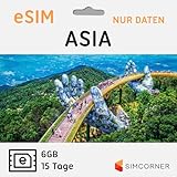 Asia Travel eSim-Karte – 6 GB Daten, 15 Tage, 28 asiatische Länder. Kein Tageslimit. Einfache Aktivierung. E-SIM-Karte für Internationale Reisen. Nur für eSim-kompatible Mobiltelefone, iPads, Tab