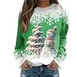 OCCOKO Sweatshirt für Erwachsene, Damen-Pullover mit Weihnachtsdruck, lustiger Weihnachtspullover, langärmeliges Pullover-Shirt Fledermausärmel Kleid (Green, S)