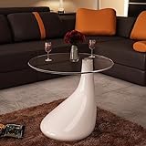 CKioict Couch beistelltisch Couchtisch modern Wohnzimmertisch Beistelltisch mit runder Glasplatte Hochglanz WeißGeeignet für Wohnzimmer, Kaffeehaus, H