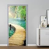 Selbstklebende Tapete 3D Fluss Wasserfall Holzbrücke Landschaft 80 X 200 Cm Türtapete Selbstklebend Türposter Fototapete Poster Tapete Pvc 3D Türaufkleber Selbstklebend Diy - Junge Mädchen Zimmertü