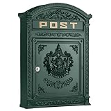Briefkasten Englischer Postkasten zur Wandmontage grün Nostalgie Antik Stil aus Aluguss Standardformat für Briefe bis Großb