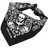 TRIXES schwarze Bandana Schal Kopftuch beidseitig bedruckt im Totenkopf-Design mit kariertem R