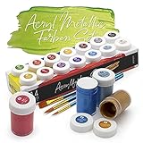 int!rend Acrylfarben Metallic Set - 14x Acrylfarbe je 18 ml + 3 Pinsel - Acryl Farbe für Holz, Leinwand, Ton, Steine & Gips - Acrylic Paint für Modellbau und zum B