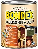 Bondex Dauerschutz Lasur Tannengrün 0,75 L für 10 m² | Hoher Wetter- und UV-Schutz bis zu 8 Jahre | Tropfgehemmt | Natürliches Abwittern - kein Abplatzen | Dauerschutzlasur| H