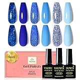 YSUVIN UV Nagellack, 6 Farben Blau Splitter Tränken Sie den Gel Nagellack für Frauen Home DIY Nail Art Maniküre Salon, Langlebig, 8ML