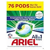 Ariel Waschmittel All-in-1 PODS Universal 76 PODS – 76 Waschladungen, Ausgezeichnete Fleckentfernung selbst in kaltem Wasser, frischer D