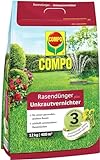 COMPO Rasendünger mit Unkrautvernichter - Rasendünger für das Frühjahr - 12 kg für 400 m²