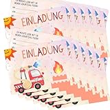 ZmdecQna Feuerwehr Einladung, 12 Bunte Einladungskarten mit 12 Briefumschläge Feuerwehrauto Einladungskarten Geburtstagseinladung