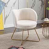 Wahson Sessel Kunstfell Akzentstuhl Loungesessel Modern Polsterstuhl mit Metallbeinen Einzelsessel für Schlafzimmer/Wohnzimmer (Weiß)