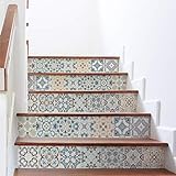 6 selbstklebende Aufkleber Treppe Fliesen | Aufkleber Aufkleber Kontrmarche Zementfliesen – Aufkleber Kontrmarche Fliesen - azulejos - 15 x 105 cm - 6 S