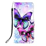 Sunrive Kompatibel mit ZTE Blade A73 4G Hülle,Magnetisch Schaltfläche Ledertasche Schutzhülle Etui Leder Case Handyhülle Tasche Schalen Lederhülle MEHRWEG(Q Schmetterling)