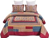 Quilt-Tagesdecken für King-Size-Betten, Hand-Patchwork-Überwurf, 100% Baumwolle, Steppdecke, Decke, 3-teilig, für alle Jahreszeiten, weiche Bettdecke mit 2 Kissenbezügen im amerikanischen Stil (Größ