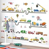 decalmile Wandtattoo Transporte Straße Auto Wandaufkleber Fahrzeuge Bagger Traktor Wandsticker Kinderzimmer Babyzimmer Spielzimmer Wanddek