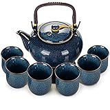 Webao Tee Set Chinesische Teeservice aus Keramik, 600ml Teekanne und 6 Tasse 120ml Kungfu Tee Services, Ofenveränderte Glasur asiatische Teekanne für Teeliebhaber, B