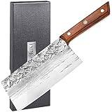 G-KiKi Hackmesser Handgeschmiedetes Japanisches Messer, Klingenlänge 18cm Küchenmesser Scharf Asiatisches Kochmesser Profi Fleischermesser für Knochen und Fleisch S