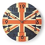 colourliving Union Jack Wanduhr - Runde, Batteriebetriebene Dekouhr im Britischen Design, 30