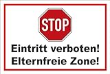 Melis Folienwerkstatt Schild - Stop - Halt - Eintritt verboten - Eltern-freie Zone – 15x10cm | stabile 3mm Starke PVC Hartschaumplatte – S00357-011-B +++ in 20 V