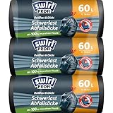 Swirl Schwerlast-Müllsäcke 60 l (3 x 12 Beutel), Mülltüten mit praktischem Zugband, tropf- und durchstoßsichere Müllbeutel für schweren Abfall aus Haus und G