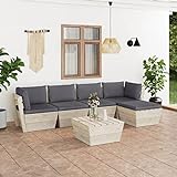 Camerina 6-TLG. Garten-Sofagarnitur aus Paletten mit Kissen Fichtenholz Wohnzimmer Couch Eck