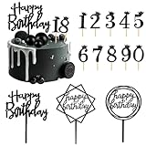 Nayyana®13-teiliges Tortenaufsatz-Set mit schwarzen Kugeln, Acryl-Kuchenaufsatz, schwarze Zahlen 0–9, Kronen-Kuchenaufsatz, Kucheneinsatz, Aufsätze für Geburtstagskuchen (schwarz)