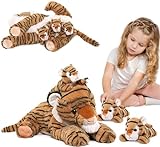 MorisMos 50cm lang Riesen Tiger Kuscheltier mit 3 Babys im Bauch, Groß PlüschTiger Kuscheltiere XXL, Flauschiger Stofftier Plüschtier fTeddys Jungen Gebutstag Geschenk