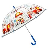 PERLETTI Regenschirm Kinder Transparent Feuerwehrmann - Feuerwehr Wagen Kinderregenschirm Reflektierend für Kleine Jungen 3 4 5 Jahre - Regen Schirm Rot Durchsichtig - Durchm 64 cm (Feuerwehrmann)