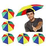 Heqishun 5 Stücke Regenschirmhut als Spassgeschenk an Karneval Regenschirmmütze, Spaßiges Accessoire Kopfregenschirm, Faltbarer Regenschirmhut für Dekoration Kostüm Golf Radfahren Angeln Gartenarb