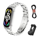 WindRen Armband Kompatibel mit Xiaomi Mi Band 7, Metall Ersatzarmband Einstellbar Edelstahl Replacement Armband Zubehör Uhrenarmband für Mi Smart Band 7 (Nicht enthalten Uhr)